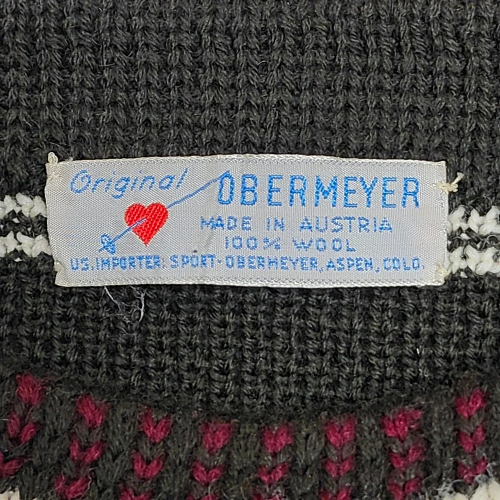 Vintage 70s Obermeyer 100% Wool Apres Ski Sweater Dark Green Austria Aspen XL